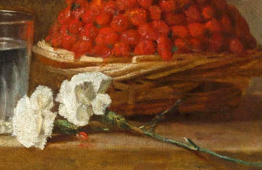 Jean Siméon Chardin (1699-1779), Le Panier de fraises des bois (après restauration) détail, 1761. Huile sur toile, 38 x 46 cm. Paris, musée du Louvre.