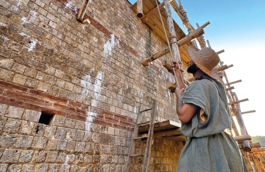 Fac-similé de l’échafaudage antique installé dans le théâtre romain de Lillebonne.
