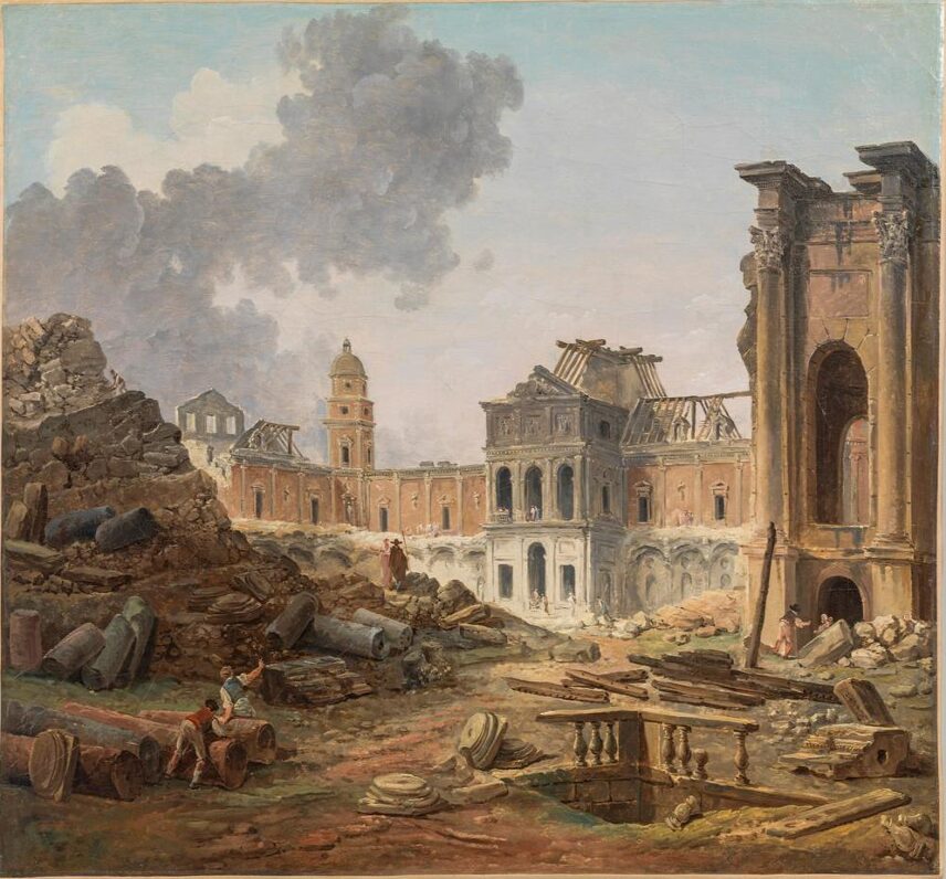 Hubert Robert (1733-1808), La démolition du château de Meudon, 1808. Huile sur toile, 59 x 74 cm. Sceaux, musée du Domaine départemental de Sceaux.