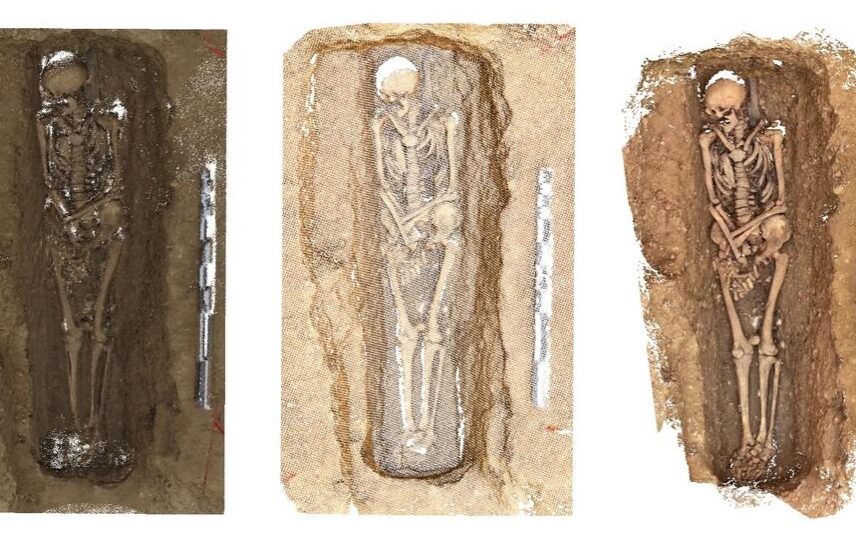 Nuages de points obtenus lors de la numérisation d’une sépulture à l’aide des différents outils d’acquisition testés. À gauche : scanner laser terrestre ; au milieu : mode LiDAR de l’application sur tablette ; à droite : mode photogrammétrie de la même application.