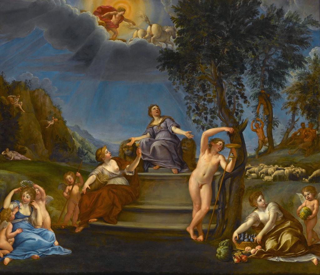 Francesco Albani dit l’Albane (1578-1660), Cybèle et les Saisons, dit aussi Allégorie de la Terre, 1630. Huile sur cuivre, 88 x 103 cm. Fontainebleau, musée national du château (dépôt du musée du Louvre, département des Peintures).