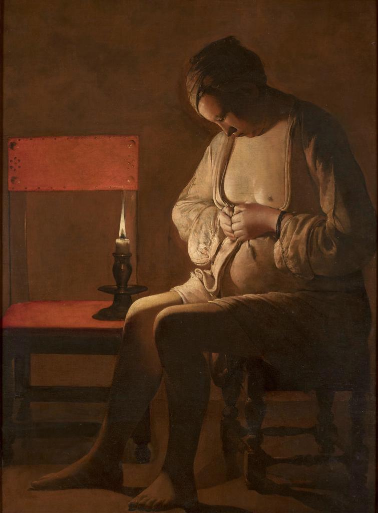Georges de La Tour (1593-1652), La Servante à la puce, dit aussi La Femme à la puce, vers 1632-1635. Huile sur toile, 123,3 x 89 cm. Nancy, palais des ducs de Lorraine – Musée lorrain.