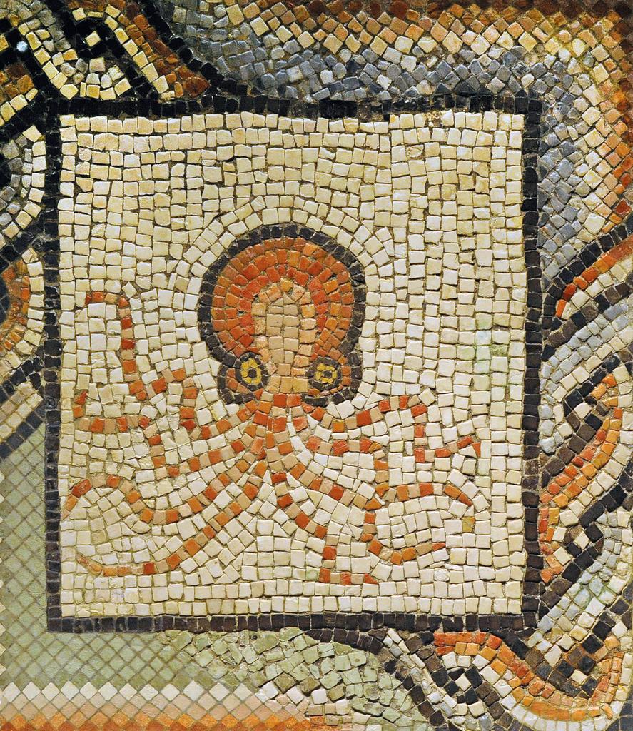 Mosaïque de Villaquejida figurant un poulpe. Musée d’archéologie nationale de Madrid.
