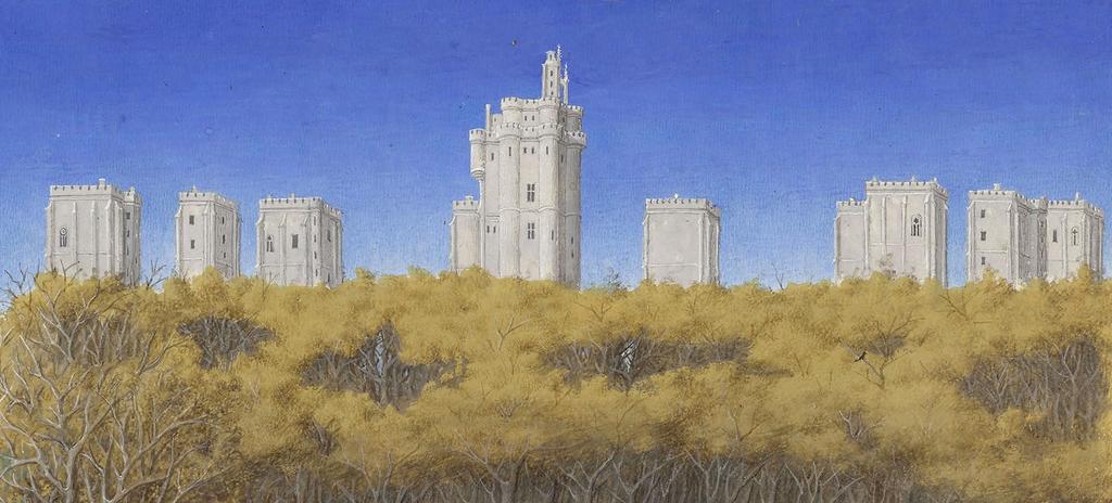 Les frères de Limbourg, vers 1411-1416, et Barthélemy d’Eyck, vers 1446, Très Riches Heures du duc de Berry, ms. 65, folio 12 v°, le mois de décembre, « L’hallali » (détail). Chantilly, bibliothèque du musée Condé. 21 x 29 cm.