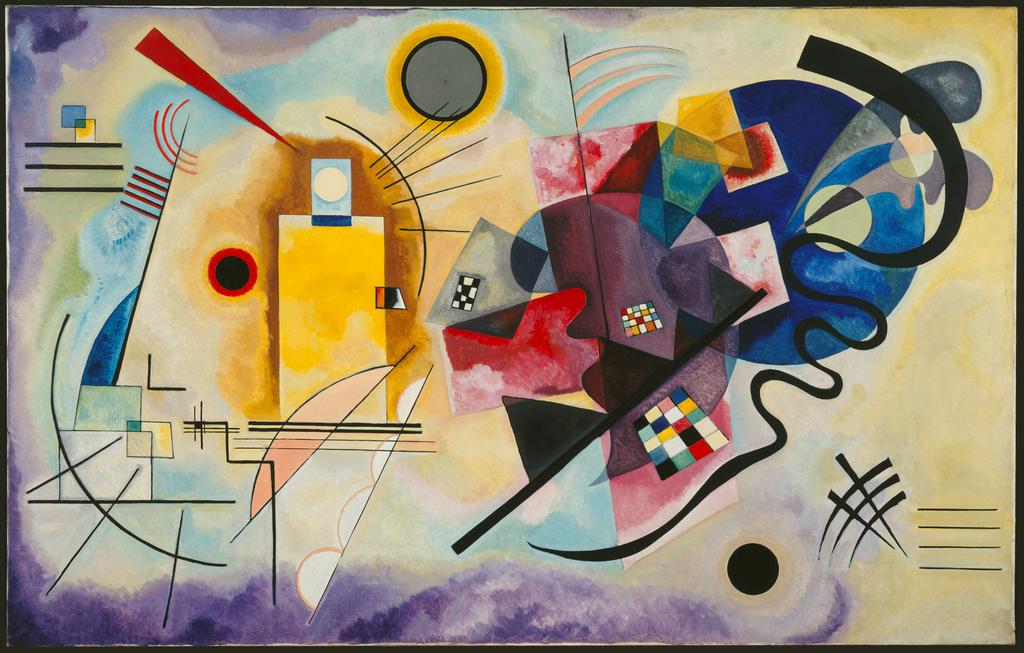 Vassily Kandinsky, Gelb-Rot-Blau / Jaune-rouge-bleu, 1925. Huile sur toile, 120 x 201,5 cm. Paris, Centre Pompidou, musée national d’Art moderne, donation de Mme Nina Kandinsky, 1976.