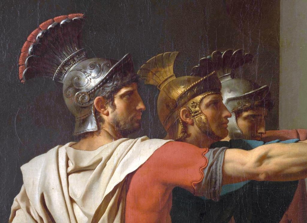 Jacques Louis David, Le Serment des Horaces (détail), signé et daté 1784. Huile sur toile, 330 x 425 cm. Paris, musée du Louvre.